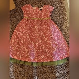 Pink Floral Dress with Green Trim